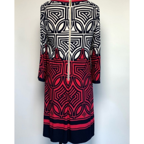 Eliza J Shift Dress Geometric Print in Navy over White & Fuschia  size 8 - Picture 4 of 12
